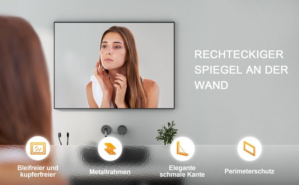 Boromal Badspiegel Wandspiegel Spiegel Schwarz 100x60 80x60 50x70 eckig Metall Alu Rahmen (Badezimmerspiegel 120x70 100x70, ohne beleuchtung), 5mm HD Bleifreier – Bild 4 von 5