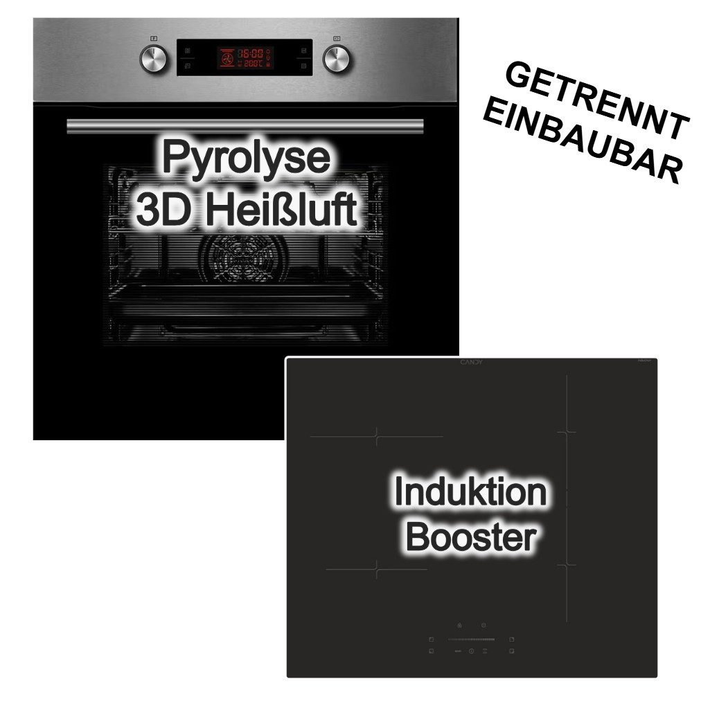 Midea Backofen-Set Backofen Pyrolyse Teleskopauszug+Candy Induktionskochfeld Boost Slider, mit 1-fach Teilauszug, Pyrolyse-Selbstreinigung