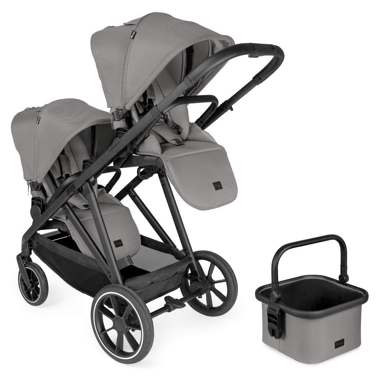 Hauck Geschwisterwagen Grow N Care Twin Set - Dark Grey, Geschwisterwagen zwillingskinderwagen mit 2 Sportsitzen bis je 22 kg