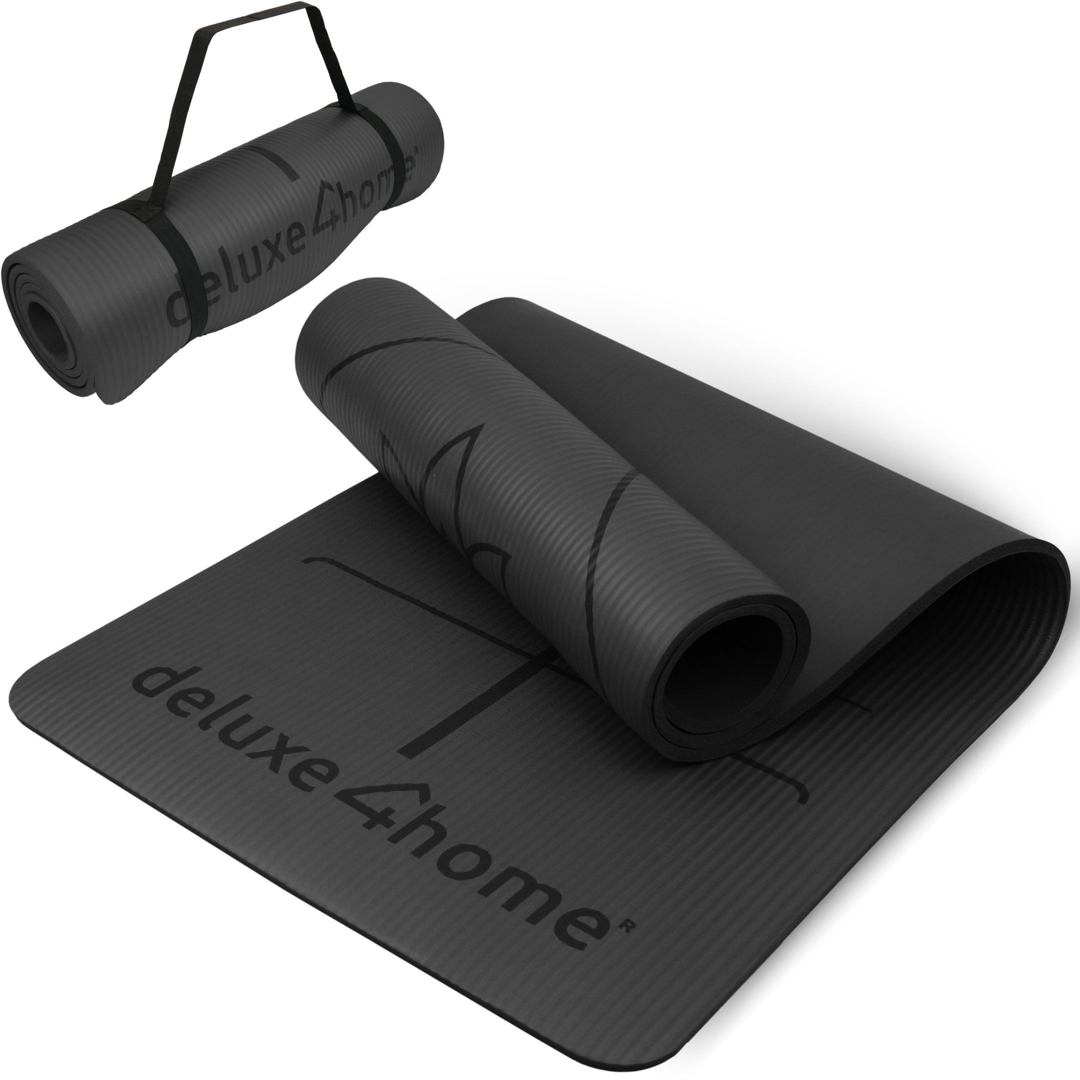 deluxe4home Yogamatte Gymnastikmatte mit Ausrichtungslinien I Phthalatfreie NBR Turnmatte, inkl. Tragegurt