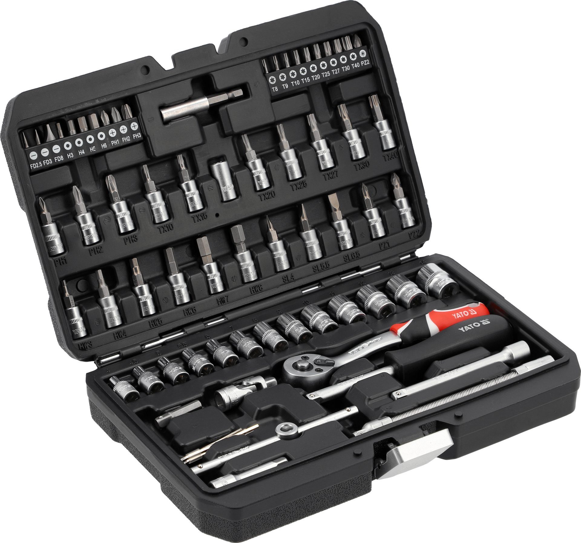 Yato Werkzeugset Werkzeugset 1/4" 68-teilig, (Werkstatt, Garage, Hobby, Keller)