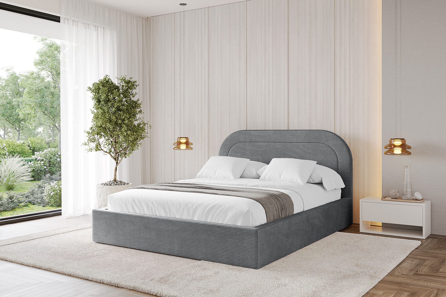 ALTDECOR Polsterbett LERAY (Polsterbett mit Bettkasten und Lattenrost, Boxbett mit Matratze), Doppelbett mit Stauraum, Bett mit Kopfteil