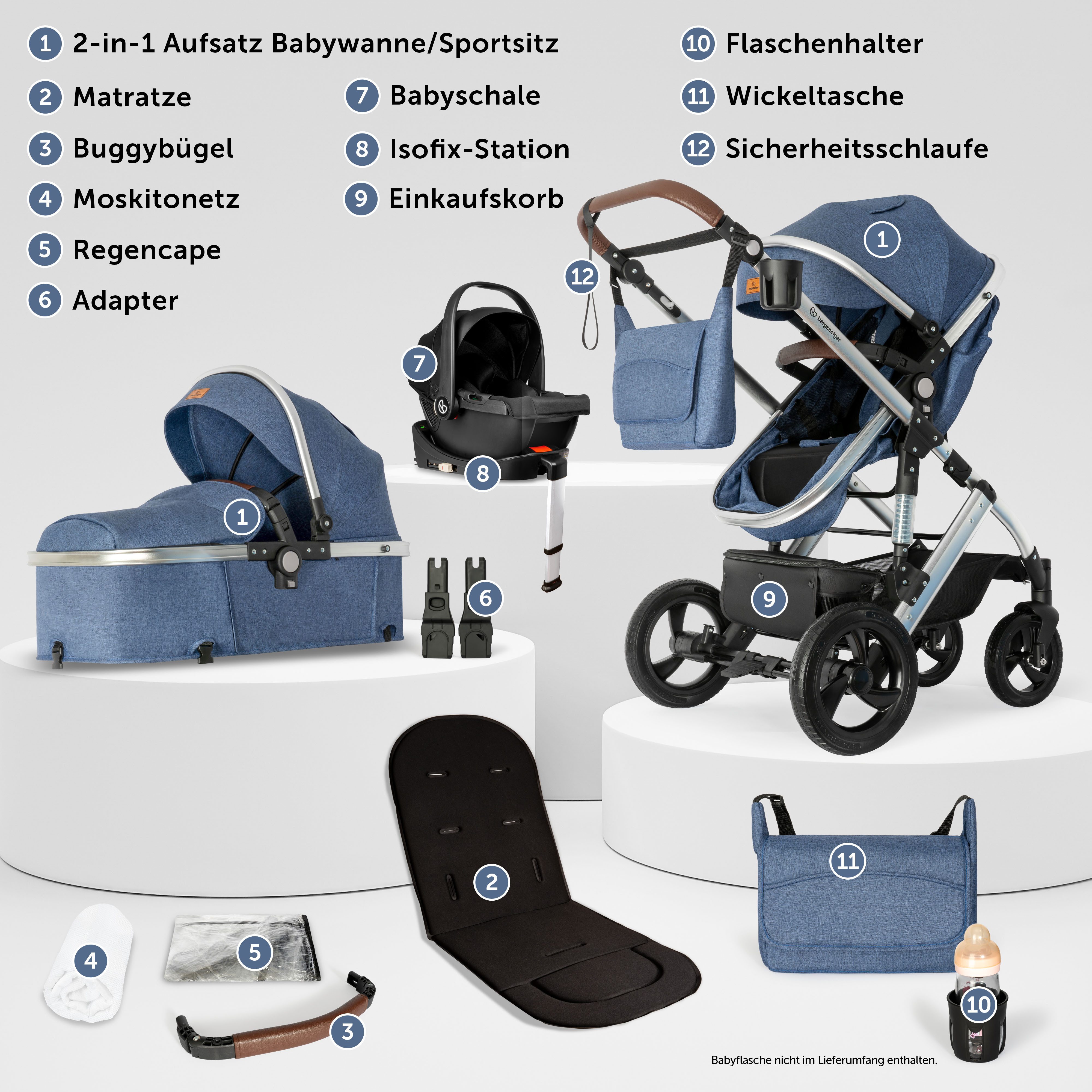 bergsteiger Kombi-Kinderwagen Nizza 3 in 1 Kinderwagen, Auto-Babyschale & Isofix Station optional – Bild 3 von 5