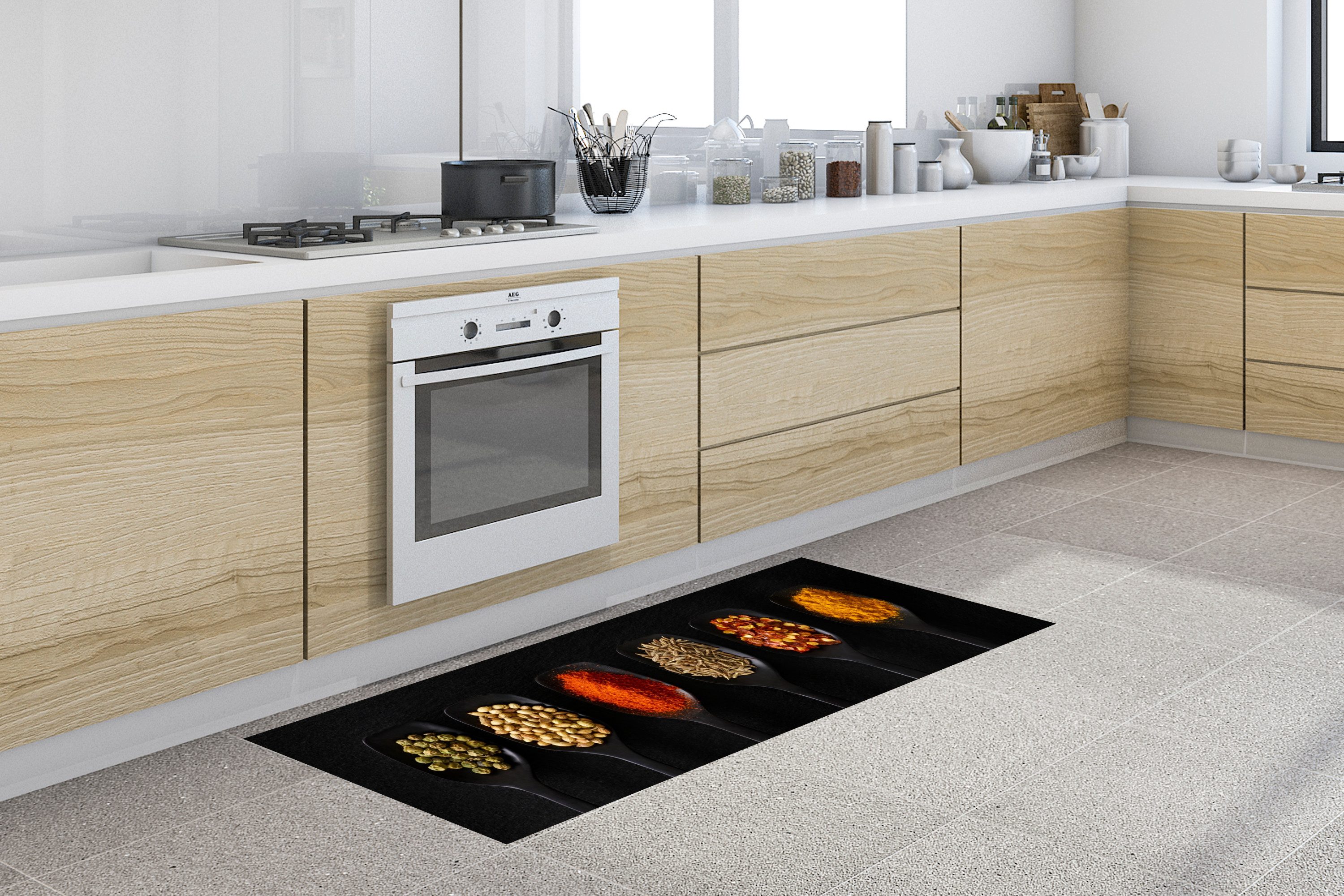 MuchoWow Küchenläufer Löffel - Gewürze - Schwarz - Gewürze - Rustikal, Rech günstig online kaufen