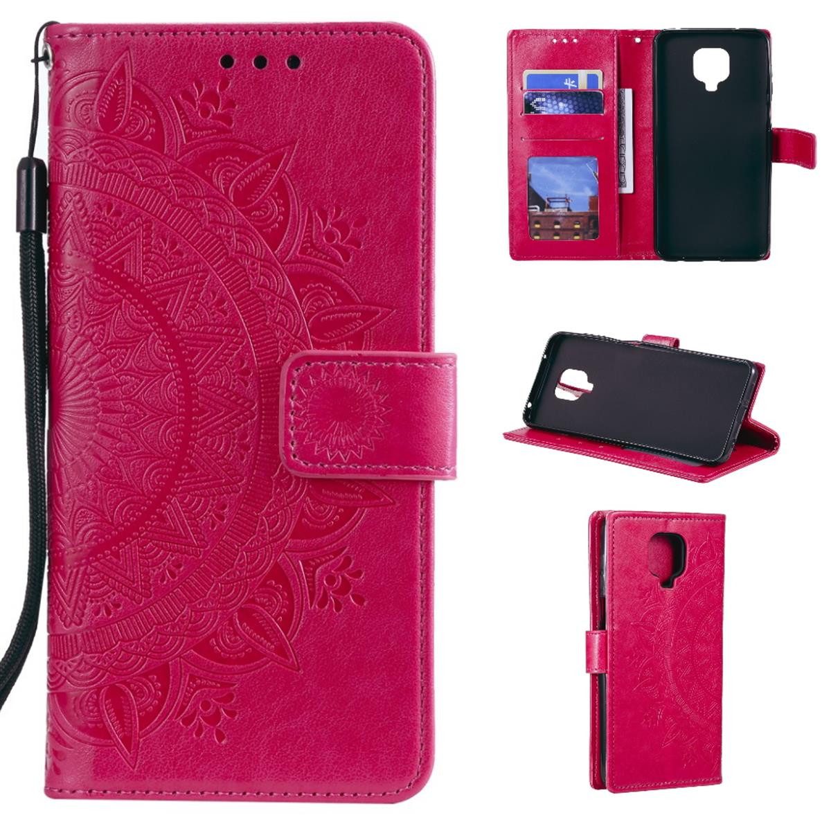 CoverKingz Handyhülle Xiaomi Redmi Note 9 Pro Handy Hülle Flip Case Cover Etui Mandala Pink, Klapphülle Schutzhülle mit Kartenfach Schutztasche Motiv Mandala