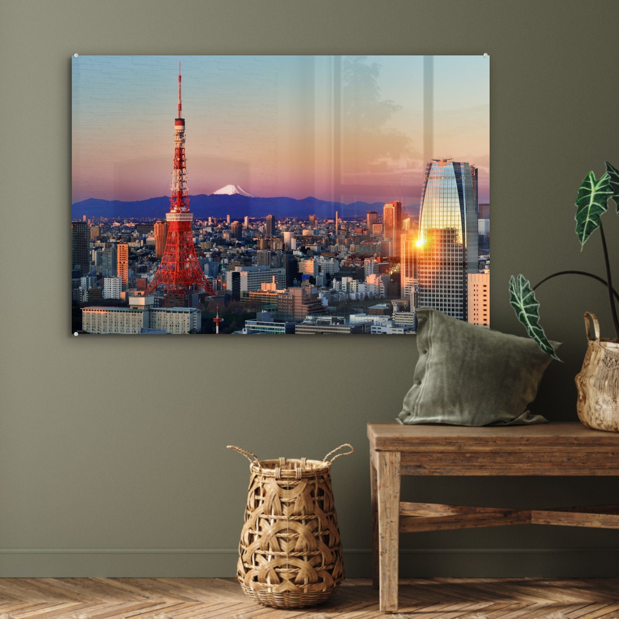 St), Tokioter Acrylglasbild MuchoWow (1 bei Acrylglasbilder & Schlafzimmer Wohnzimmer Sonnenuntergang, Türme