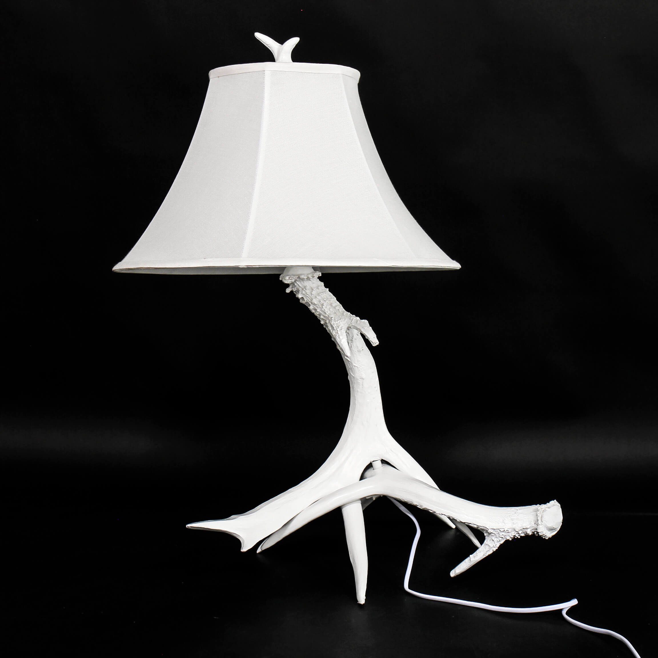 Tischlampe MUSTER, Stoff Geweih cm ohne Resin 66 Nachttischlampe Creme Weiß Optik Landhaus Licht-Erlebnisse Leuchtmittel,
