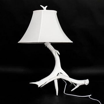 Licht-Erlebnisse Nachttischlampe MUSTER, ohne Leuchtmittel, Tischlampe Resin Stoff Geweih Optik Creme Weiß 66 cm Landhaus