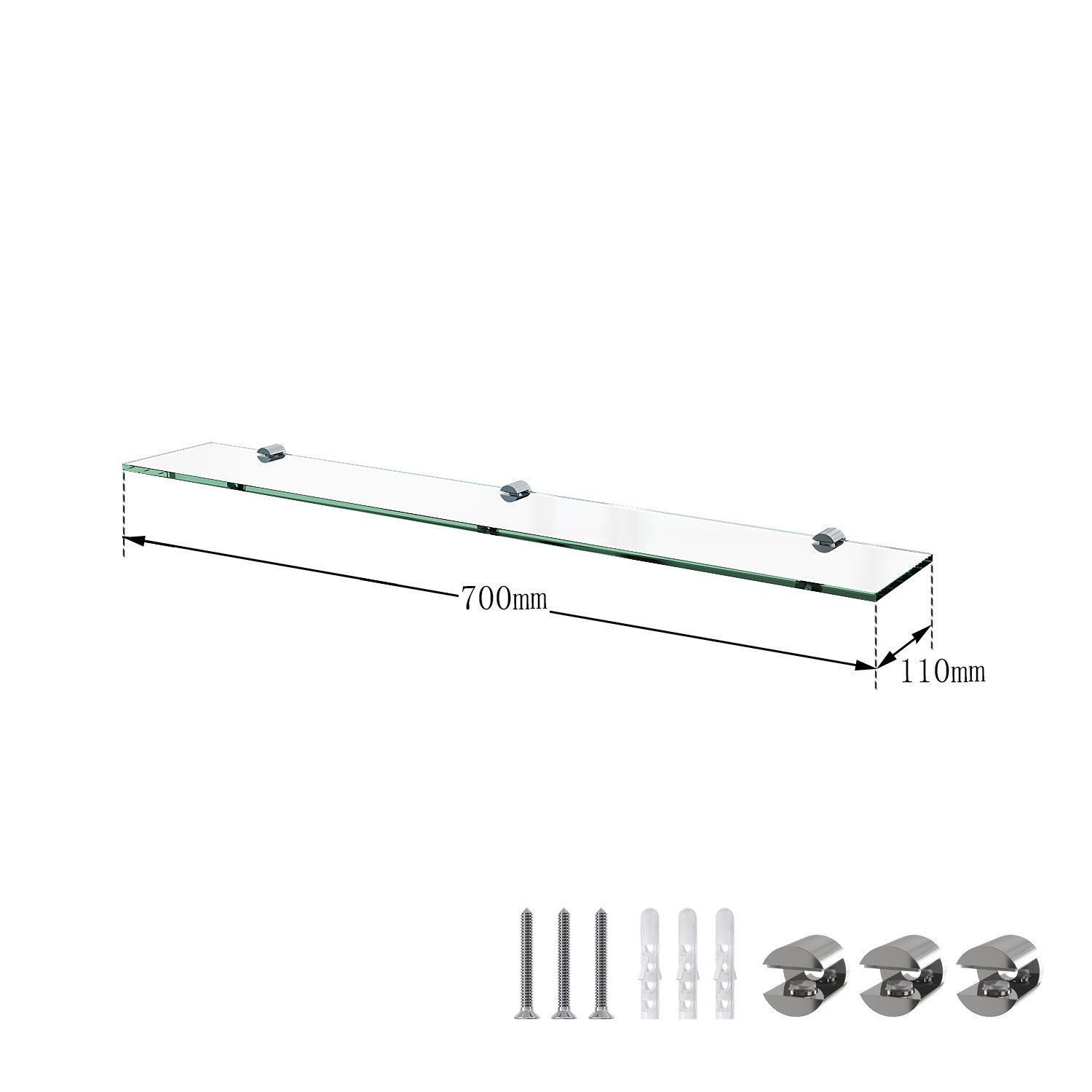 AQUABATOS Wandregal Glasregal Badezimmer aus Sicherheitsglas ESG Wandablage Glasablage Bad, Badablage unter Spiegel Badezimmerregal, 1-tlg