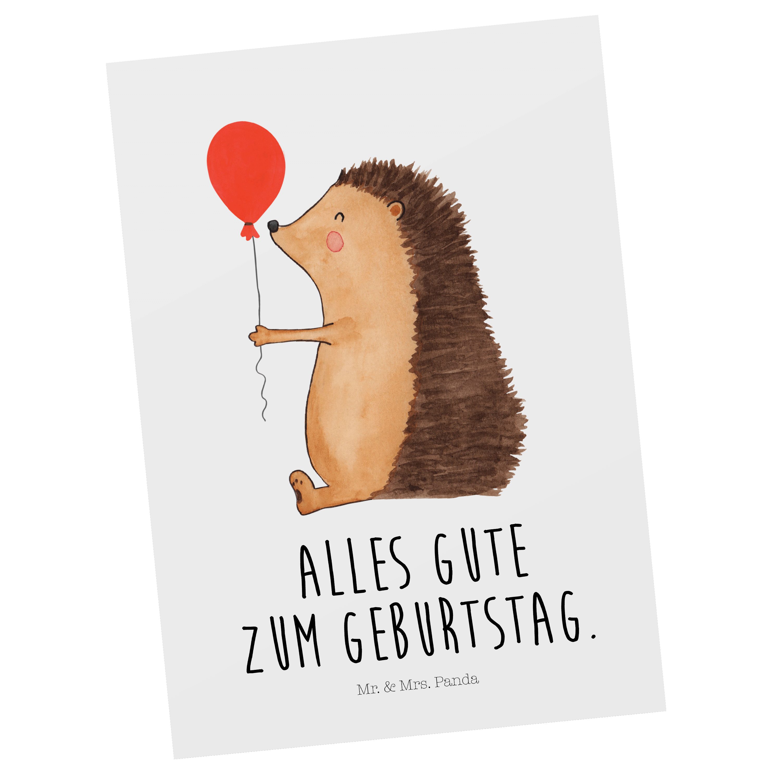 Mr. & Mrs. Panda Postkarte Igel mit Luftballon - Weiß - Geschenk, Geschenkkarte, Grußkarte, Tier