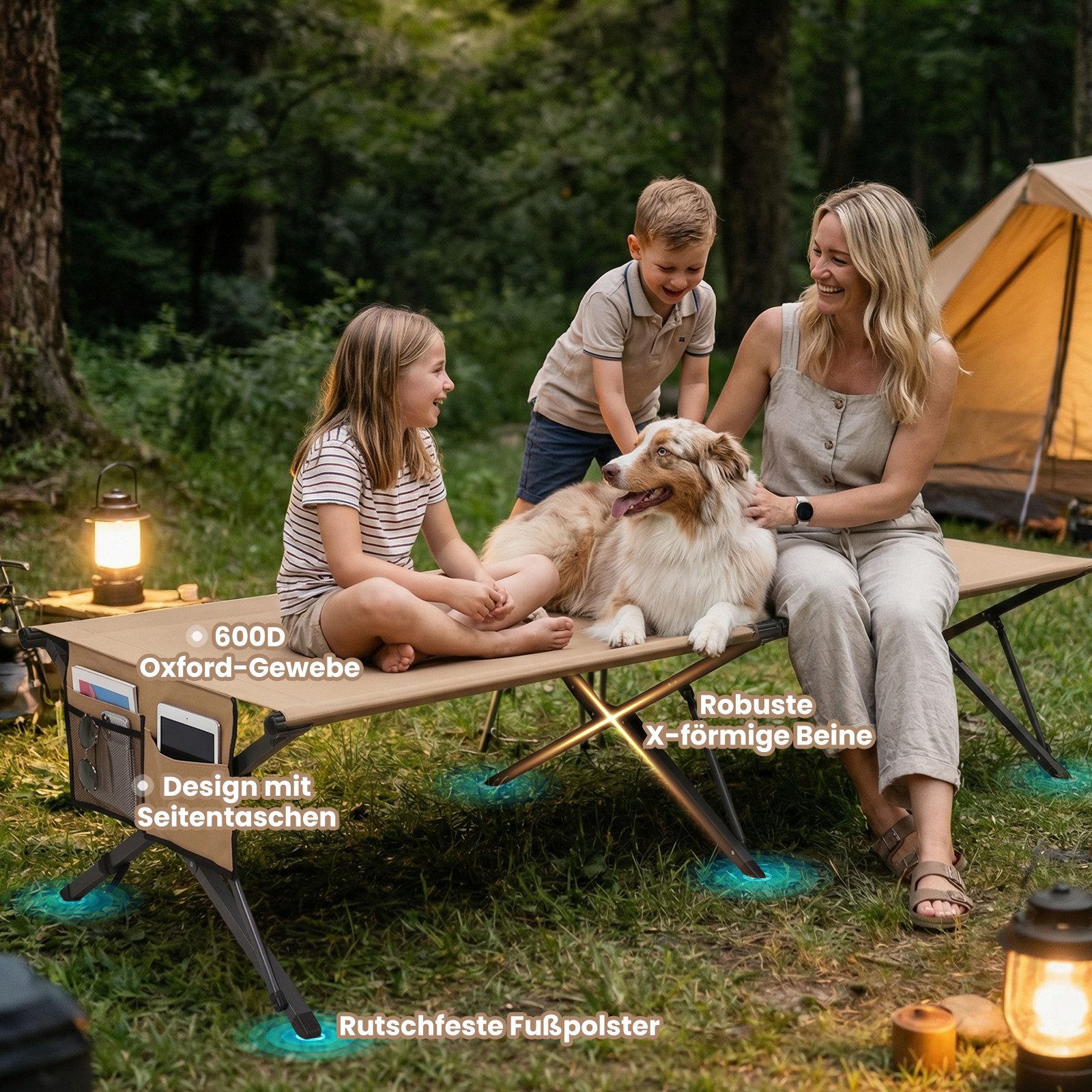 HOMECALL Klappbett Feldbett Camping klappbar 210×80 cm bis 240 kg (Campingbett extra breit mit 600D Oxford-Gewebe, verstärkte X-Beine, faltbares Klappbett mit S – Bild 5 von 5