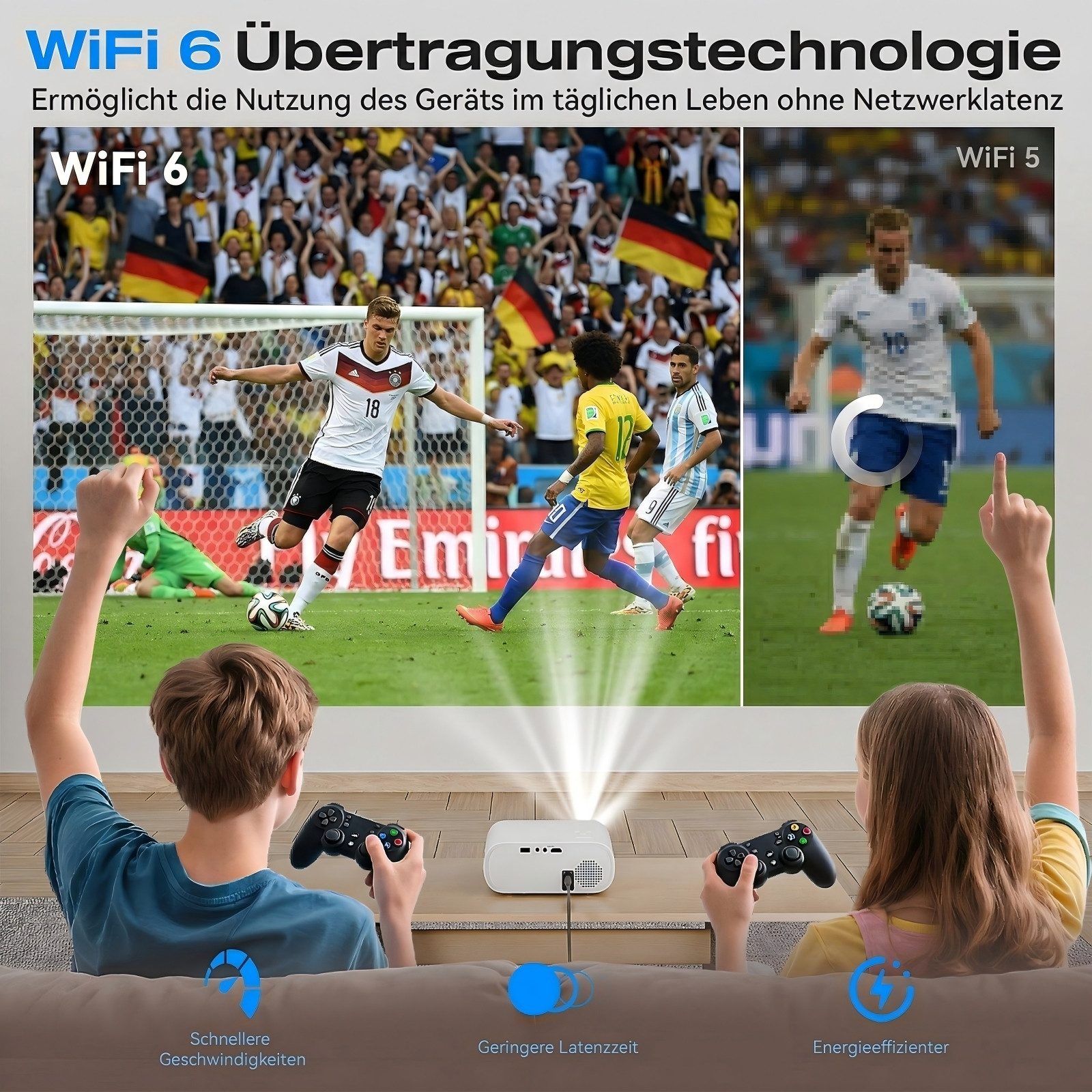 ZOOMCAT Mini Beamer 4K Mit Offiziell zertifizierte App Mini-Beamer (20000 lm, 20000 : 1, 3840x2160, 1920x1080 px, Elektrische Fokussierung, 4D 4P elektronische Trapezkorrektur)
