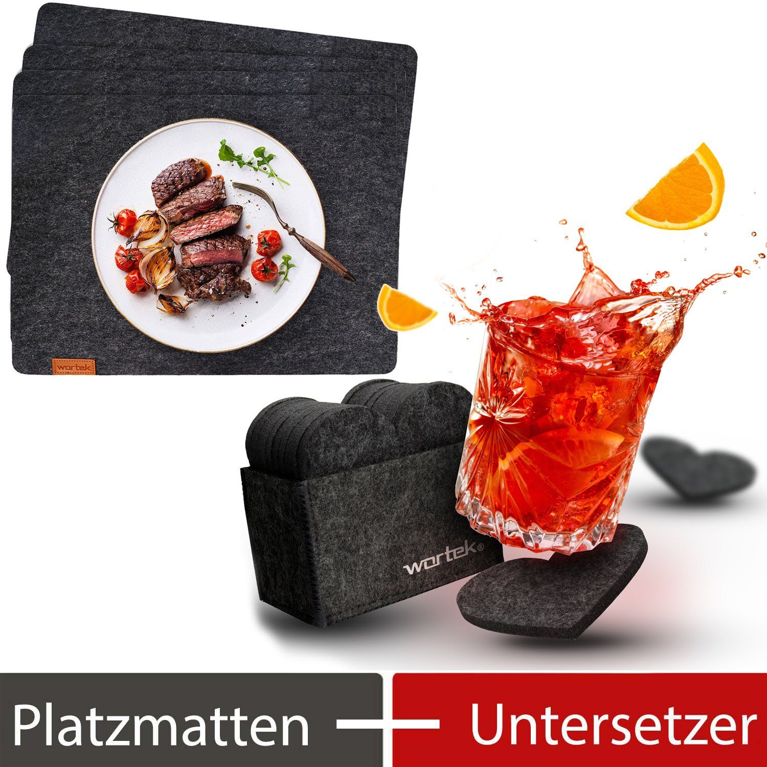 Platzset Filz Tischset + Filz Untersetzer Herzform