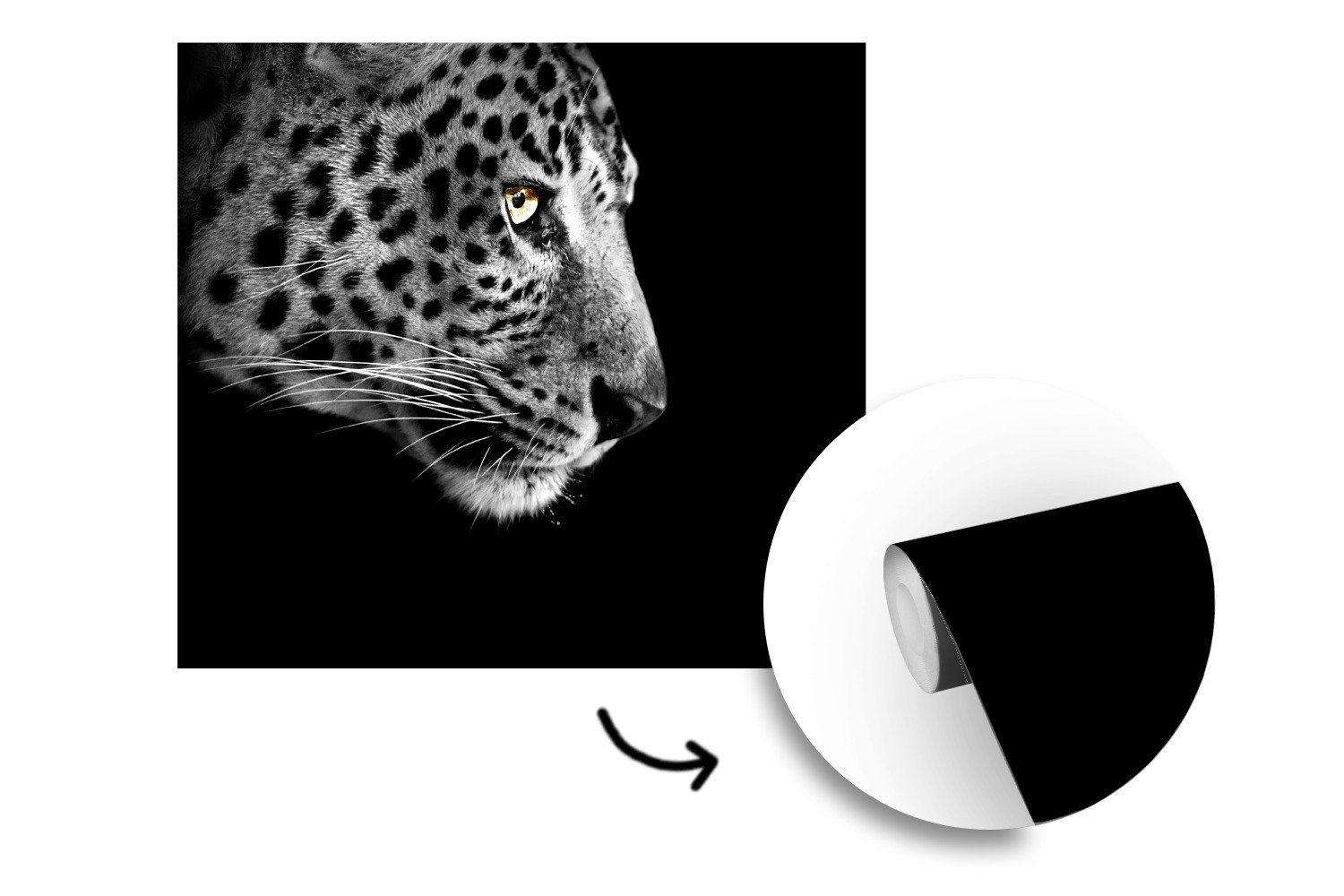 Tapete Weiß, Leopard - bedruckt, Fototapete Wandtapete Matt, Schlafzimmer, für MuchoWow St), Vinyl (5 oder Schwarz Wohnzimmer -