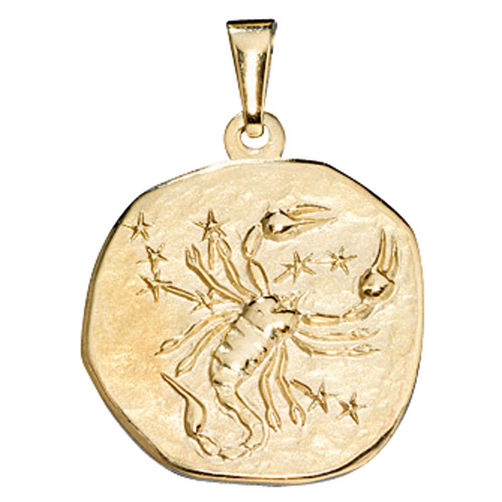 333 Gold Krone Kettenanhänger Gold Unisex, Halsschmuck Sternzeichen Skorpion Schmuck 333 Gelbgold - Anhänger aus