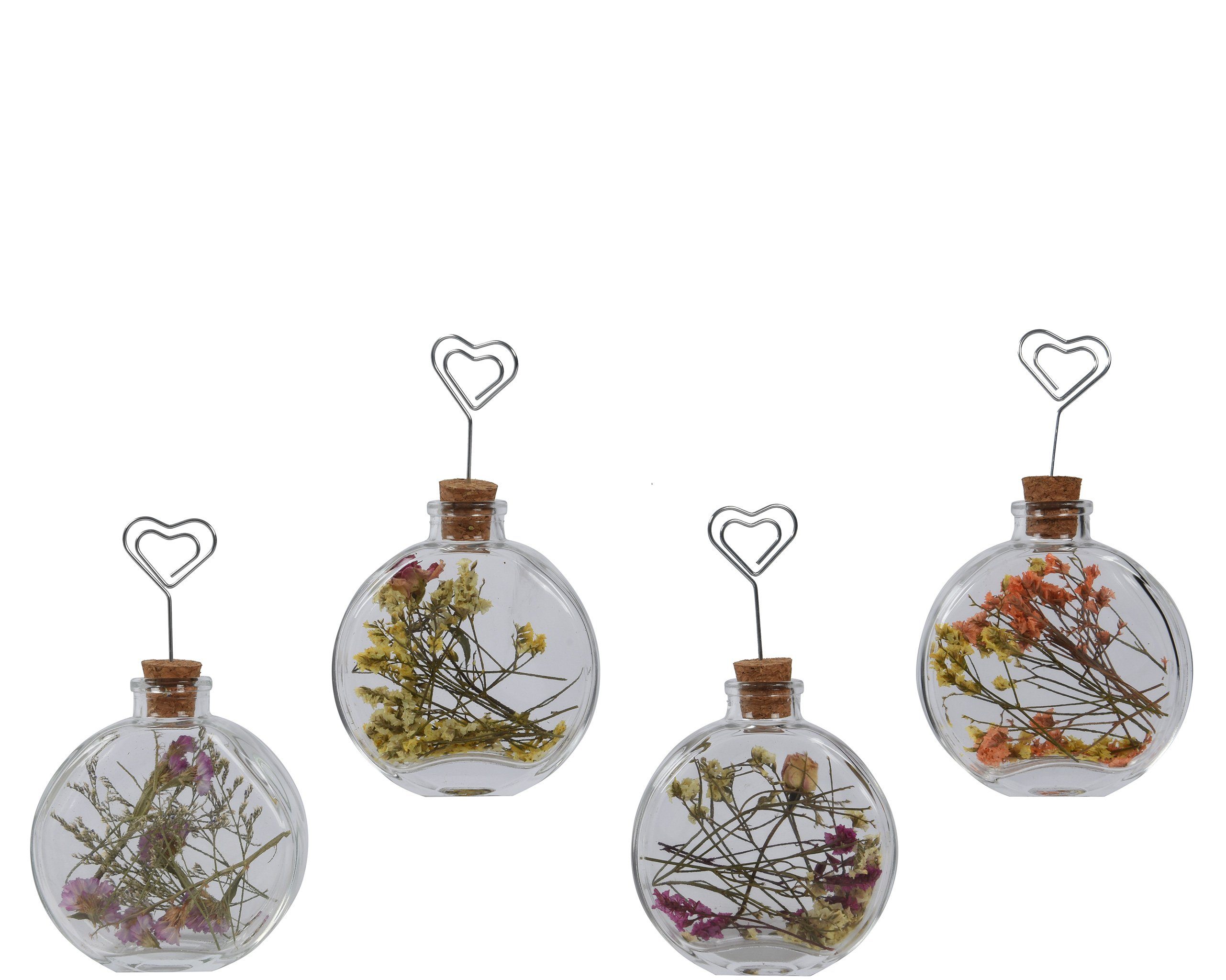 Decoris season decorations Tischkartenhalter, Glas, Trockenblumen im Glas Korkdeckel 15cm Fotohalter & Memo 1 Stück sort.