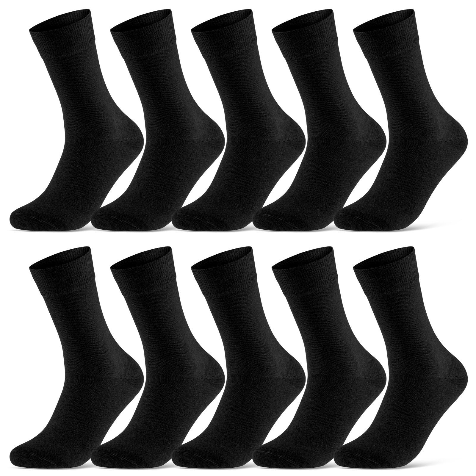 sockenkauf24 Socken 10 Paar Damen & Herren Socken Business Socken Baumwolle (Schwarz, 43-46) mit Komfortbund (Basicline)
