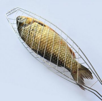 BAYLI Grillspieß 2er Set Fischbräter, 36 x 15 cm Fischgriller mit Holzgriff, Fischko