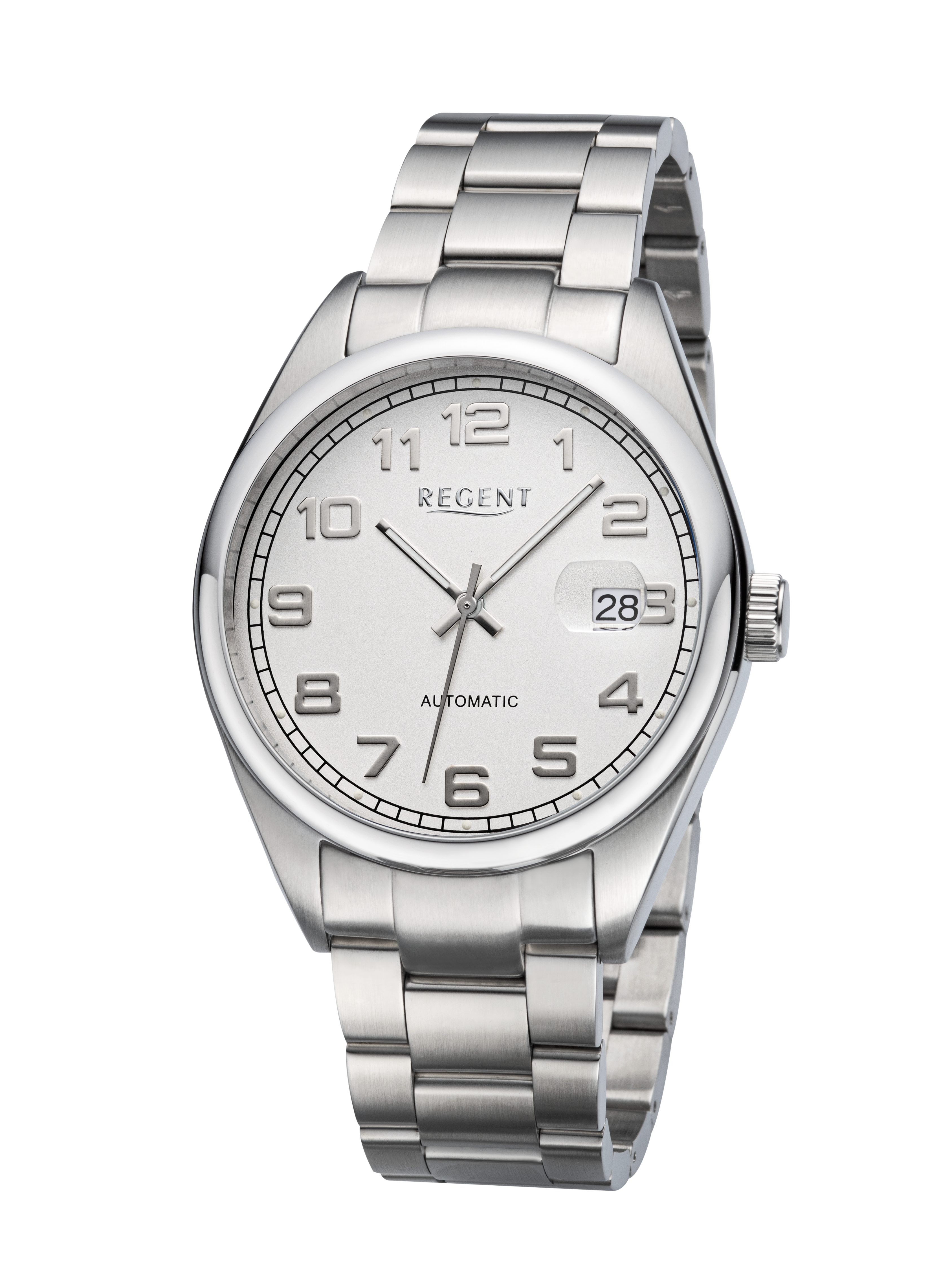 Regent Automatikuhr F1643, Armbanduhr, Herrenuhr, Mechanische Uhr, Edelstahlarmband, analog, Tag