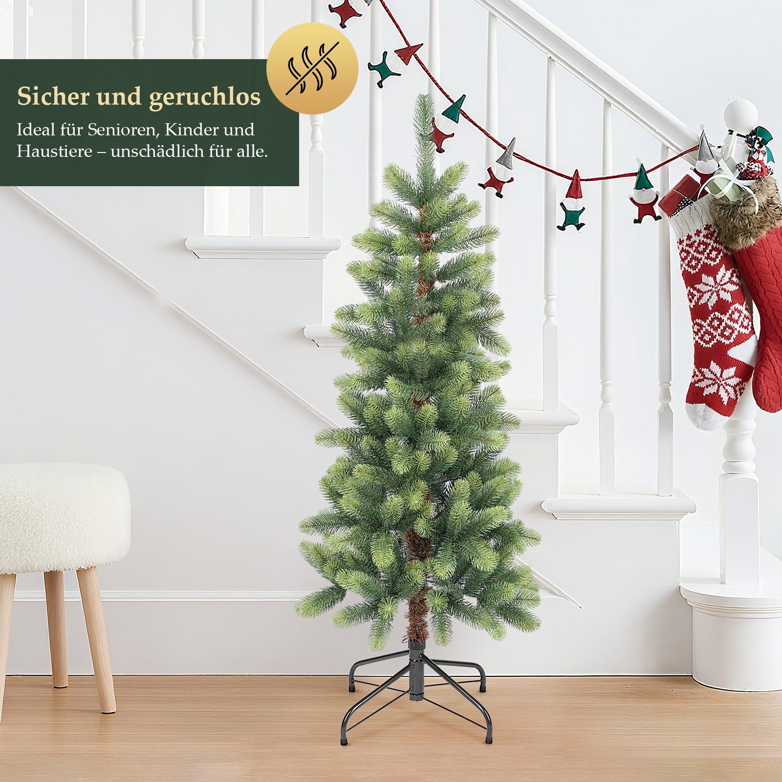 Salcar Künstlicher Weihnachtsbaum Künstlicher Weihnachtsbaum Schmal Tannenbaum aus 100% PE Christbaum, Nordmanntanne, 120cm mit 212 Spitzen, Grün und Zartgrün – Bild 2 von 5