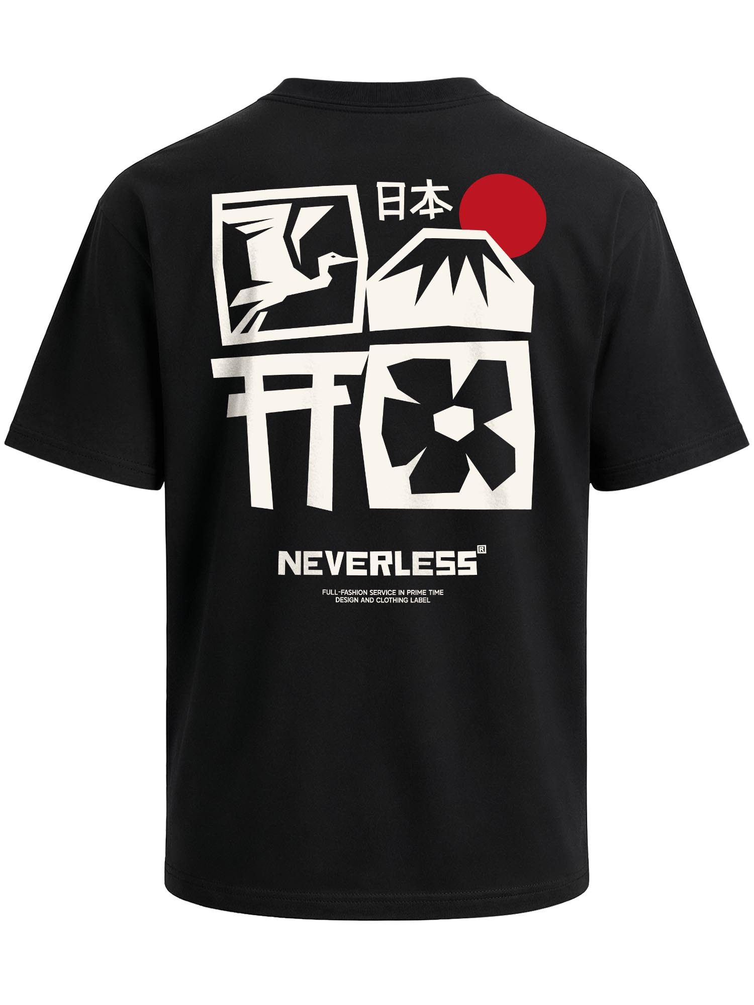 Neverless Oversize-Shirt Herren T-Shirt - Design Japan Fuji- Oversized Relaxed Fit Printshirt mit Print
