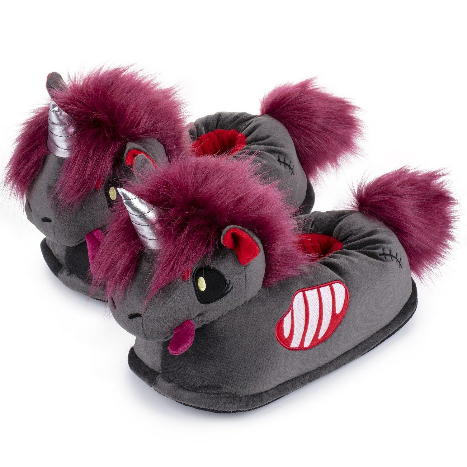 Corimori Gruselige Zombie Einhorn Pantoffeln, Halloween Plüsch Hausschuhe (Packung, Geschenk) weiche Slipper, EU Einheitsgröße 34-44, Doomy das Zombie Einhorn