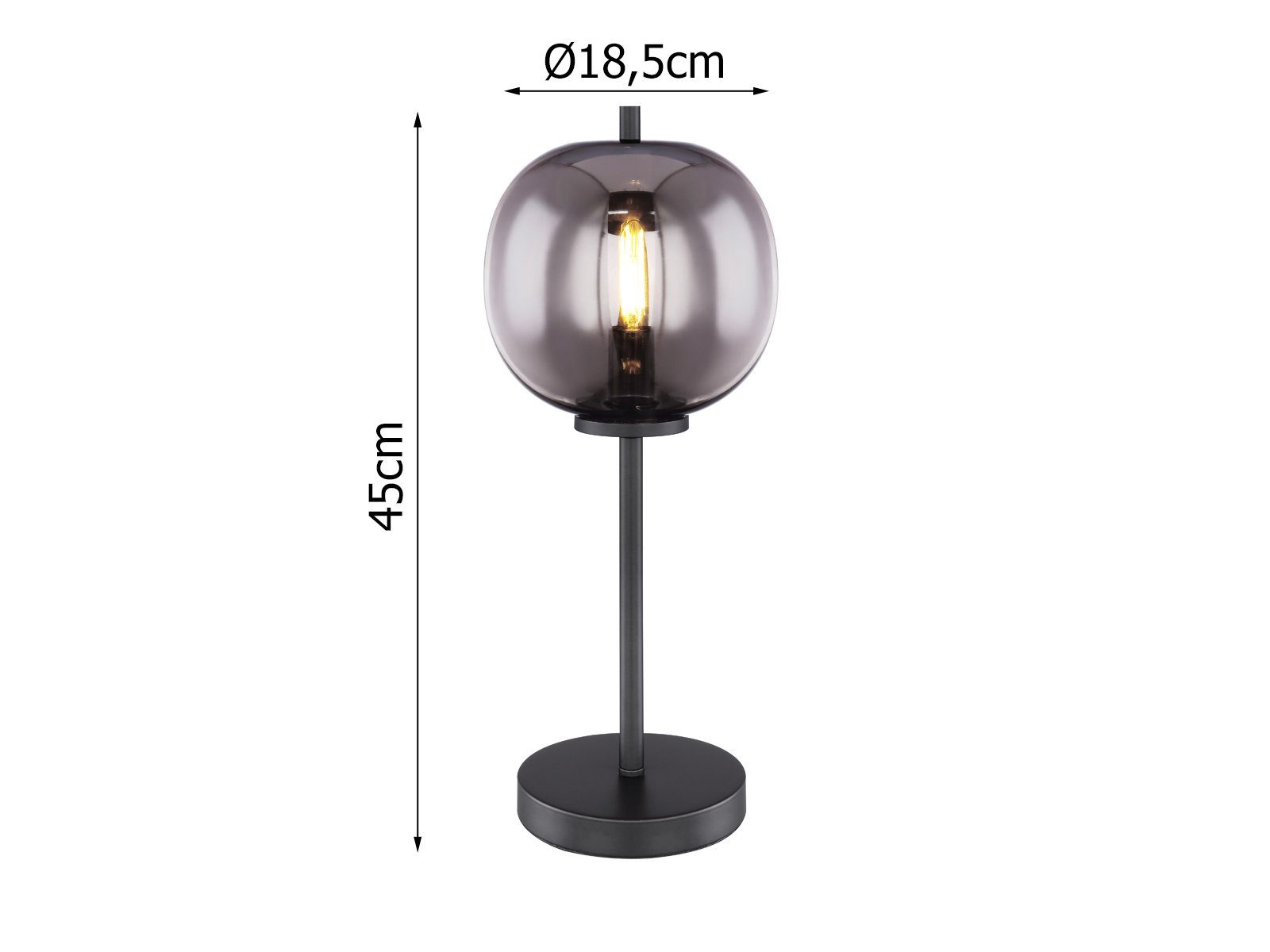 LED über schwarz meineWunschleuchte Rauchglas dimmbar stufenweise H Schnurschalter dimmbar, warmweiß, Glas-kugel, LED groß-e Lampenschirm wechselbar, Designerlampe Leuchtmittel 45cm Nachttischlampe,