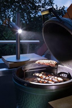 EVOTEC Gartenleuchte PAUL - Grilleuchte, Taschenleuchte, Stehleuchte, Tischleuchte, USB-Ladefunktion, mehrere Helligkeitsstufen, LED fest integriert, Warmweiß, ideal zum Grillen, Multiring mit Flaschenhalter + 3 Haken