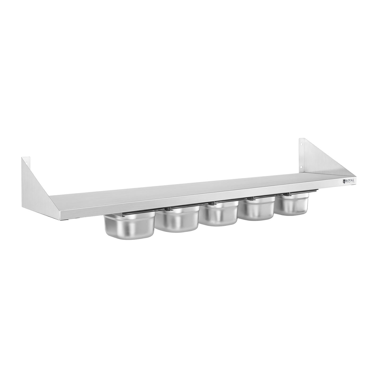 Royal Catering Hängeregal 120 cm 1/6 GN Wandbord Edelstahlregal Gewürzregal Gewürzbord Edelstahl