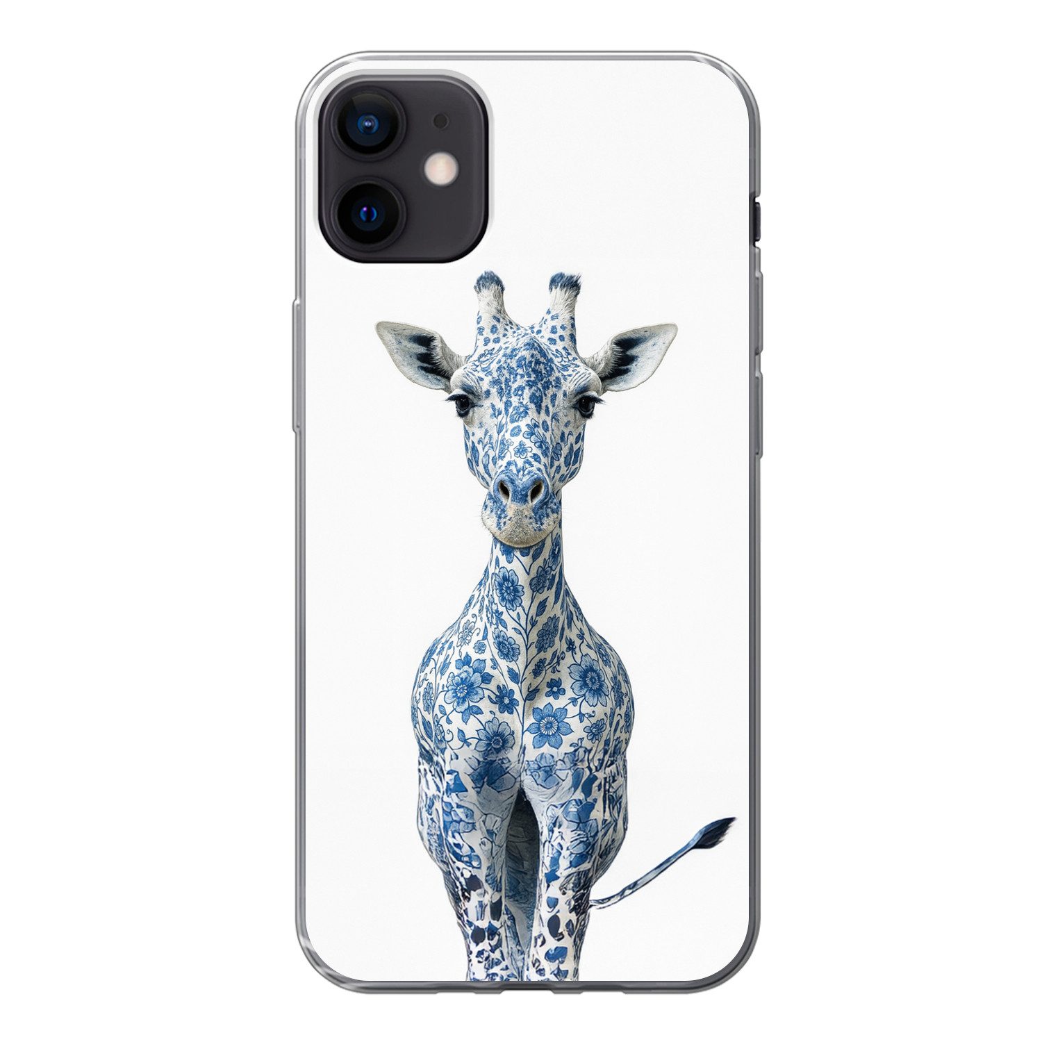 MuchoWow Handyhülle für Apple iPhone 12 Mini Giraffe - Delfter Blau - Tiere - Minimalistis, Smartphone-Bumper, Print, Handy Schutzhülle Dünn