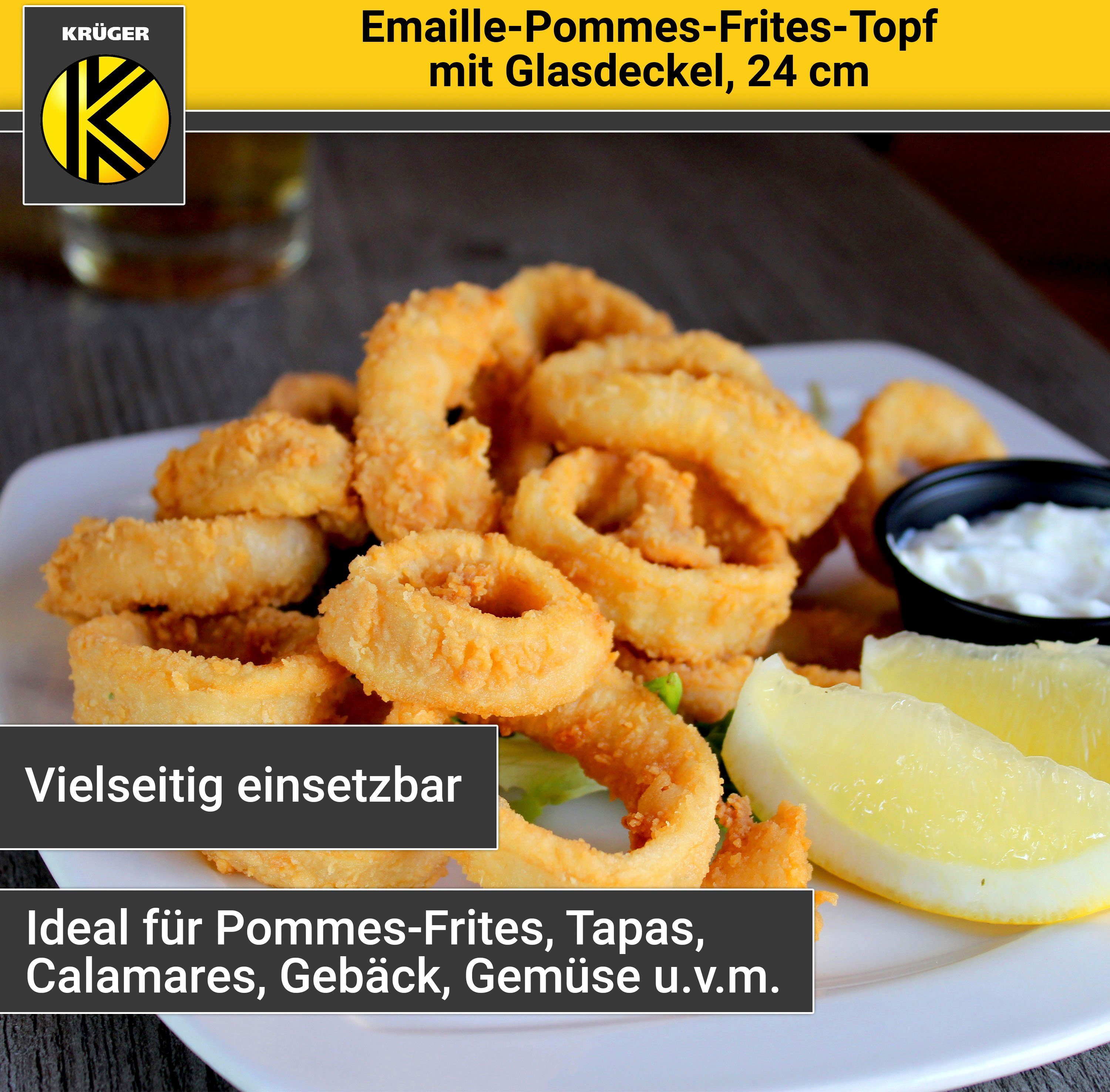 Krüger Frittiertopf, Emaille, mit Deckel, Ø 24 cm, Induktion