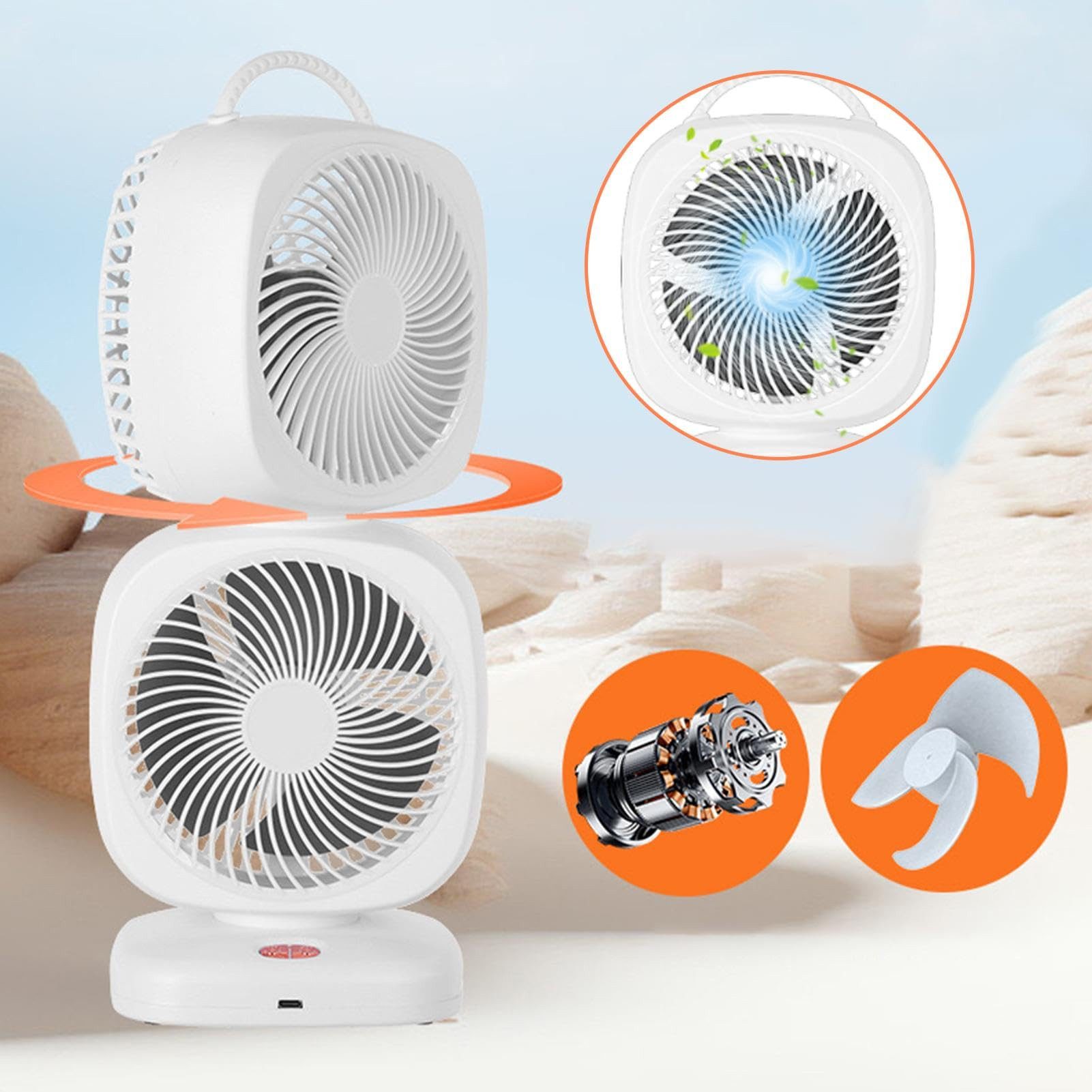 MOPUEA Tischventilator Tischventilator 2-Etage 4000mAh 350°Drehung 5 Windgeschwindigkeiten, Naturwind, 360° Drehung, leise 20 dB, Akku, TYPE-C Laden
