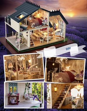 Cute Room 3D-Puzzle DIY holz Miniature Haus Puppenhaus Villa Provence, Puzzleteile, 3D-Puzzle, Miniaturhaus, Maßstab 1:32, Modellbausatz zum basteln