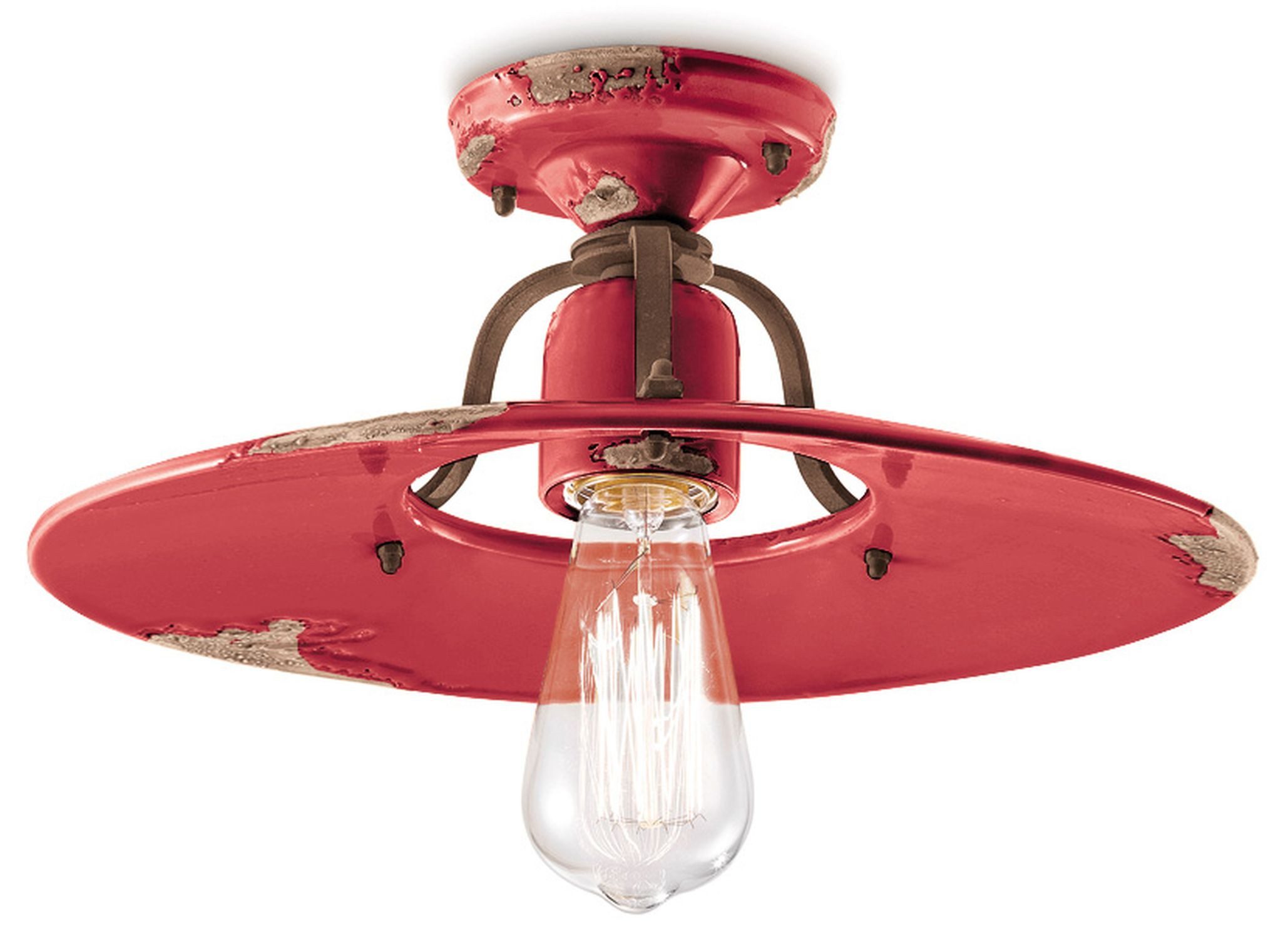 Licht-Erlebnisse Deckenleuchte NICOLA, ohne Leuchtmittel, Metall Keramik E27 Ø 40 cm rund Rot Shabby Antik Industrial Design