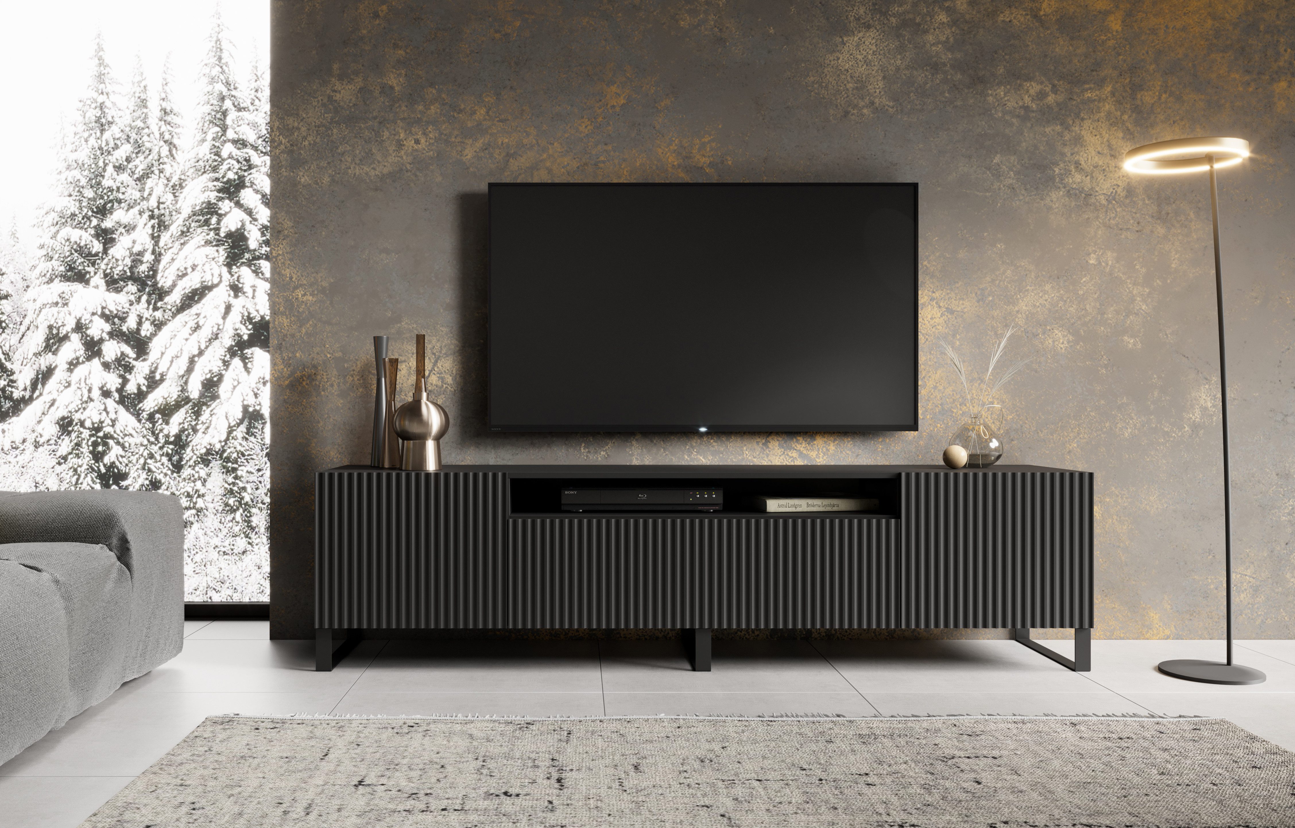 MOEBLO TV-Board VIRENO (TV-Schrank – modern, stehend oder hängend, mit geräumigen Fächern & stilvollen Fronten, 200 cm, verschiedene Farben), (BxHxT): 200 x 53 x 41 cm