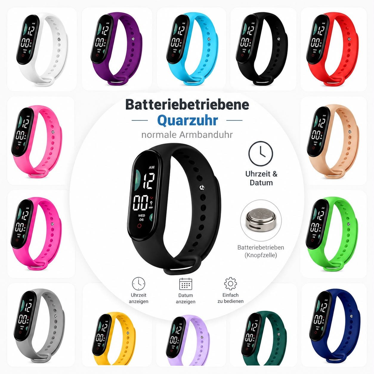 Taffstyle Quarzuhr Digitale Armbanduhr Silikon LED Sportuhr Gummi Kinderuhr Unisex bunt, (Batteriebetriebene LED-Uhr – kein Aufladen und kein Ladekabel nötig)