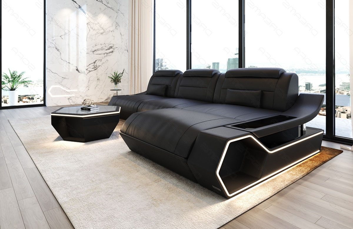 Sofa Dreams Ecksofa Leder Sofa Couch Toscano L Form Ledercouch, LED Beleuchtung
