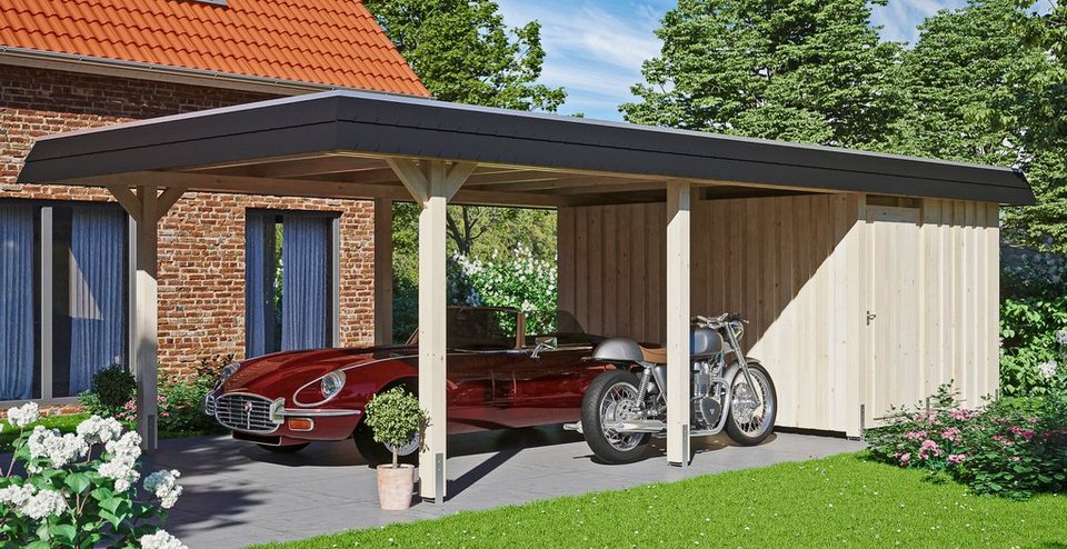 Skanholz Einzelcarport Wendland, BxT: 409x870 cm, 210 cm Einfahrtshöhe,  Flachdach-Carport, Dachschalung mit EPDM-Folie