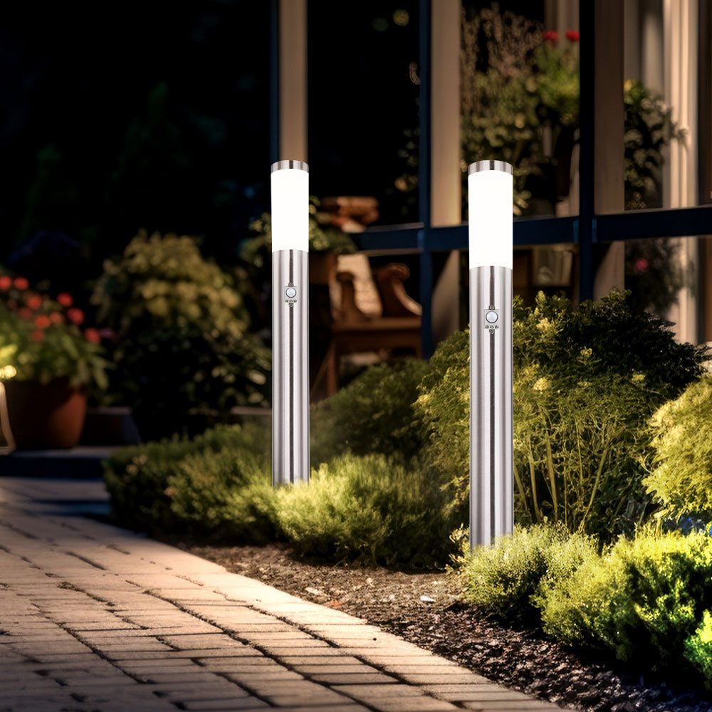 etc-shop Sockelleuchten, Leuchtmittel nicht inklusive, 2x Außen Steh Lampe Garten Beleuchtung Edelstahl Sockel Leuchte