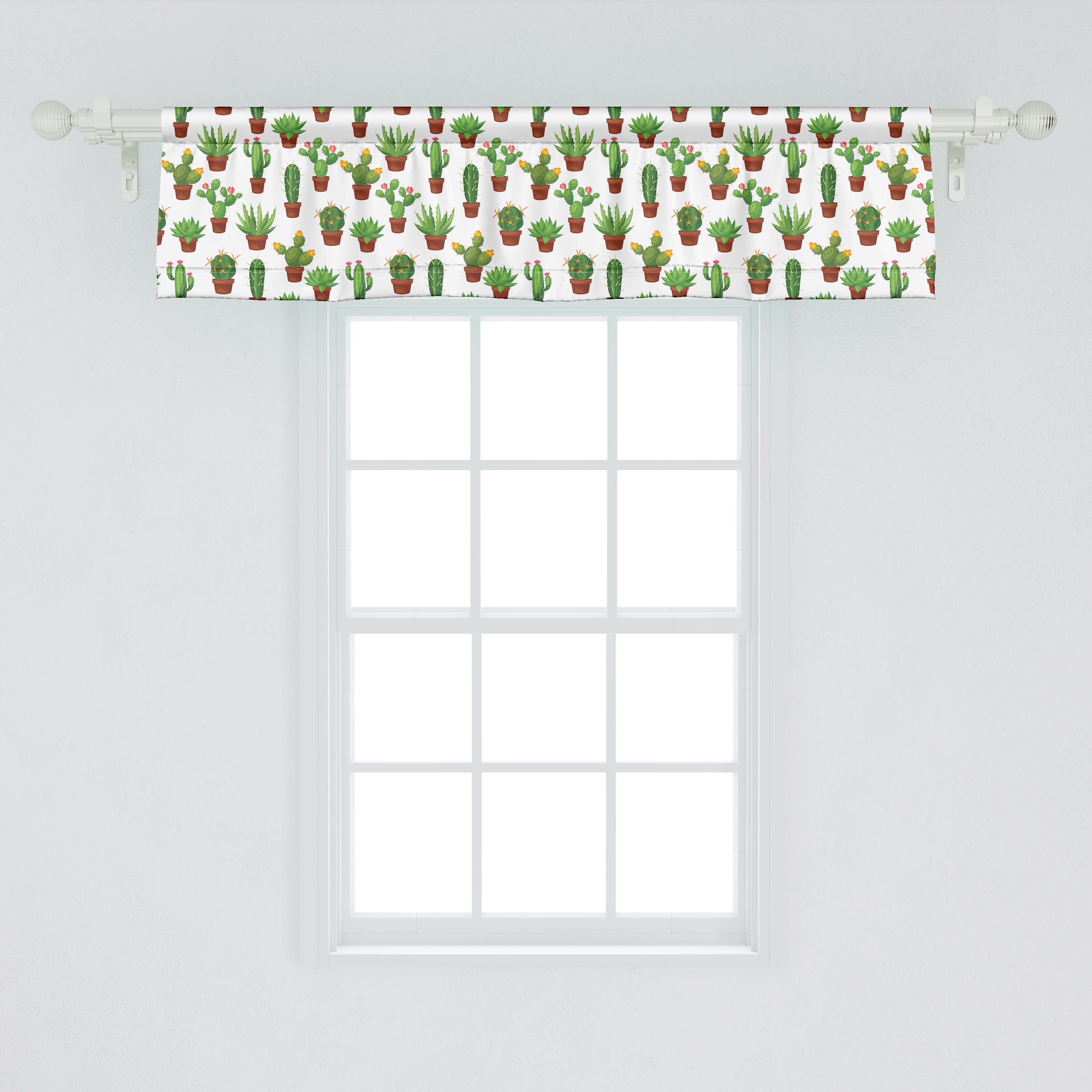 Abakuhaus, Scheibengardine Küche Microfaser, Vorhang Kaktus Vasen Blumenmuster für Stangentasche, mit Schlafzimmer Volant Dekor