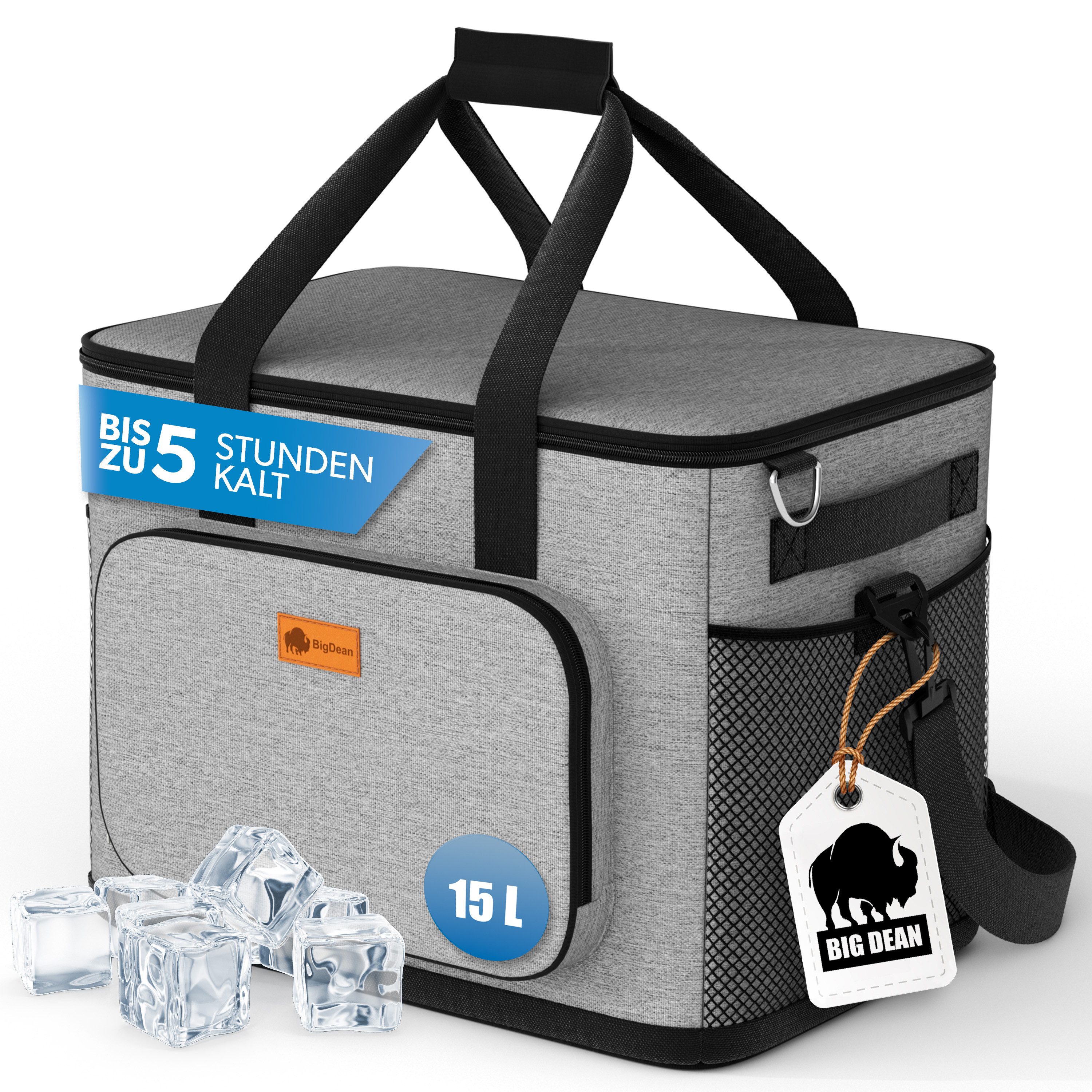 BigDean Thermobehälter 15L Kühltasche bis zu 5h kühl - perfekt für jeden Tag, Oxford Gewebe, (Packung, 1-tlg., Kühlbox), Robust, Langlebig, pflegeleicht