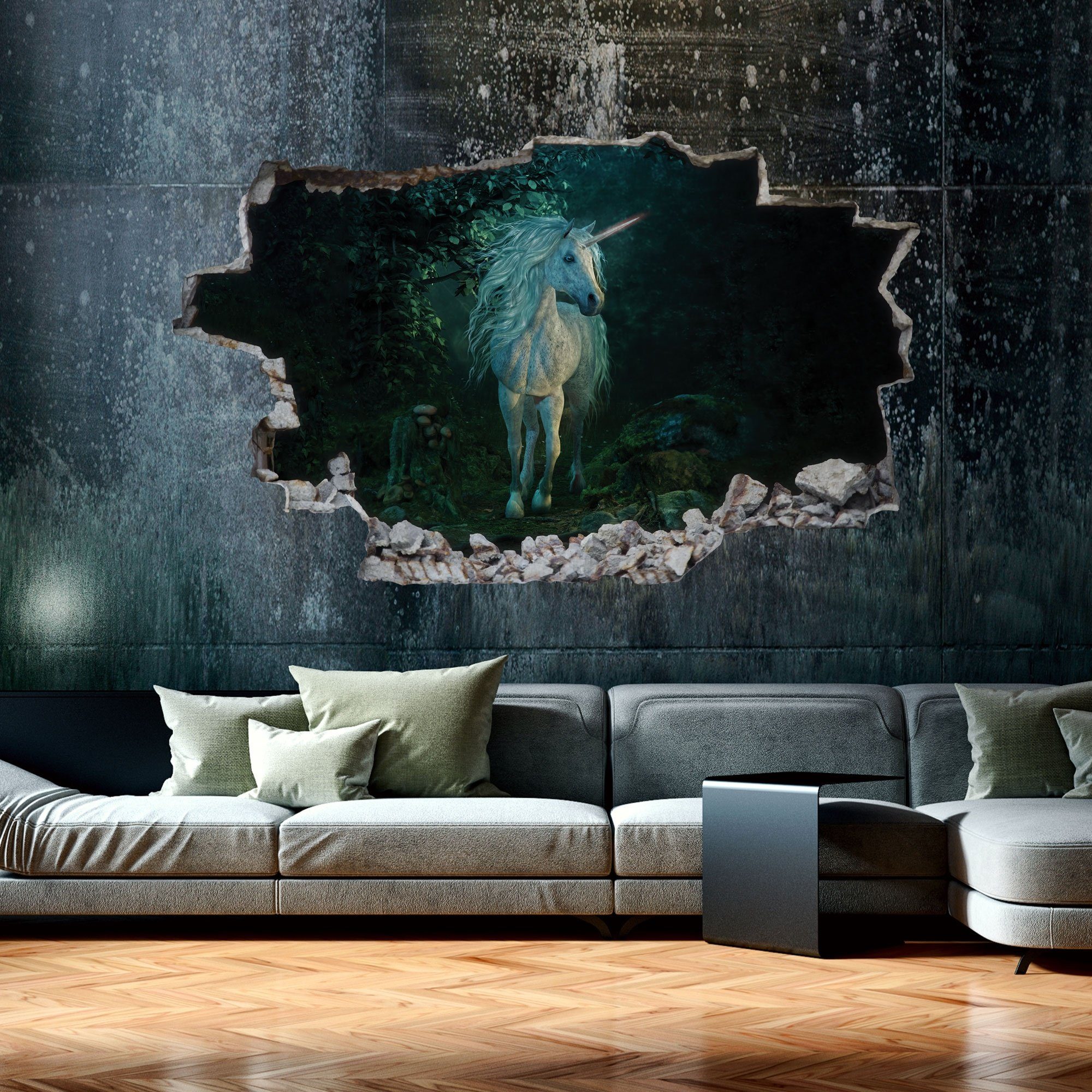 GRAVURZEILE Wandtattoo im Einhorn Design - Kinderzimmer - Fantasy - Wandsticker - Pferde -