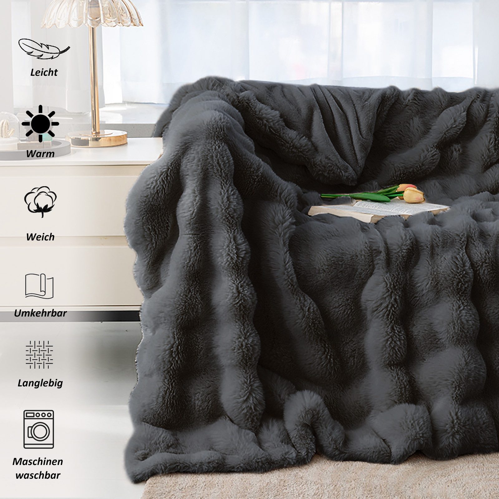 Wohndecke Bubble Decke Kuscheldecke Flauschig Warme Sofadecke Couchdecke, CALIYO, Für Den Winter, Kunstfelldecke,Weiche Wohn- & Kuscheldecken – Bild 4 von 5