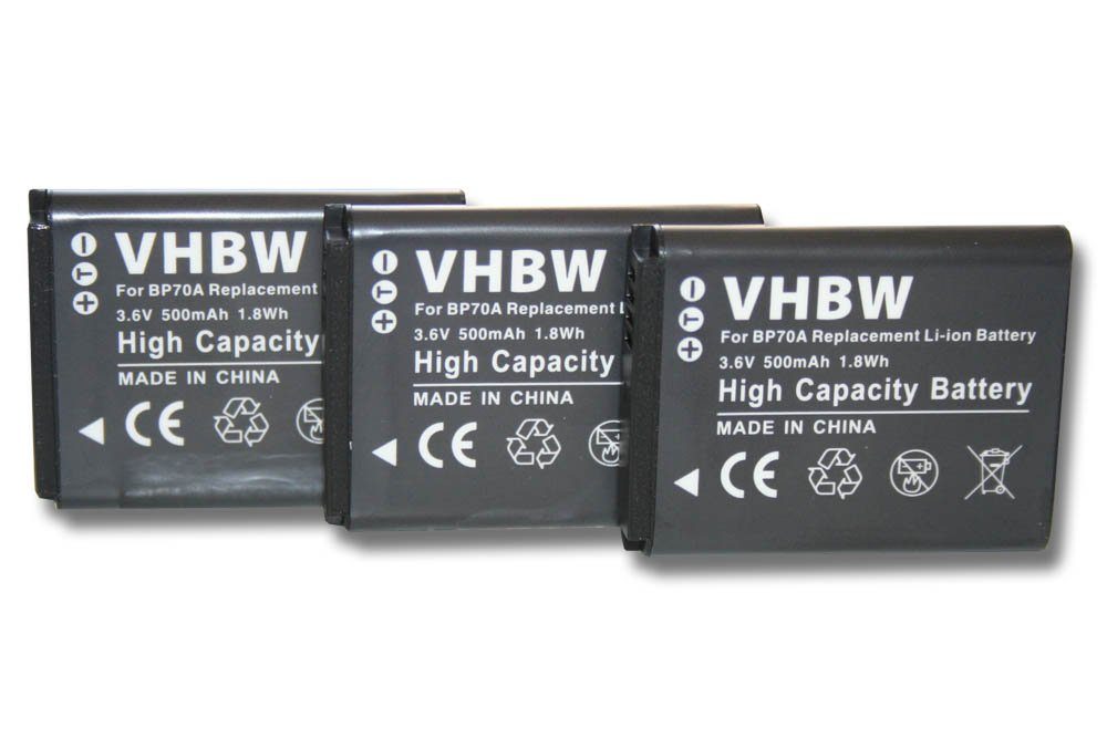 vhbw Ersatz für Samsung BP-70a, EA-BP70A, SLB-70A für Kamera-Akku Li-Ion 500 mAh (3,6 V)