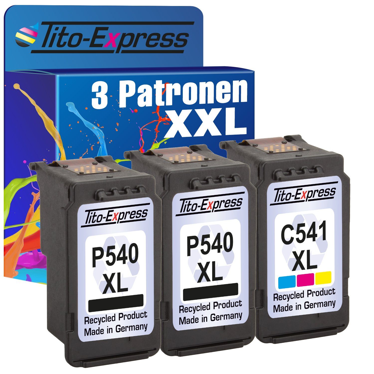 Tito-Express PlatinumSerie 3er Set ersetzt Canon PG-540XL & CL-541XL Black  & Color Multipack Tintenpatrone (für Pixma MG3650 MG4250 MG3550 TS5151  MG3650s TS5150 MX475)