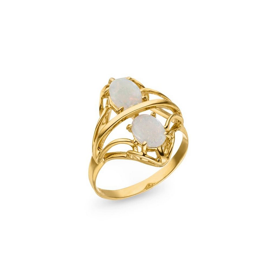 SKIELKA DESIGNSCHMUCK Goldring Opal Ring "Duo light" (Gelbgold 585),  hochwertige Goldschmiedearbeit aus Deutschland