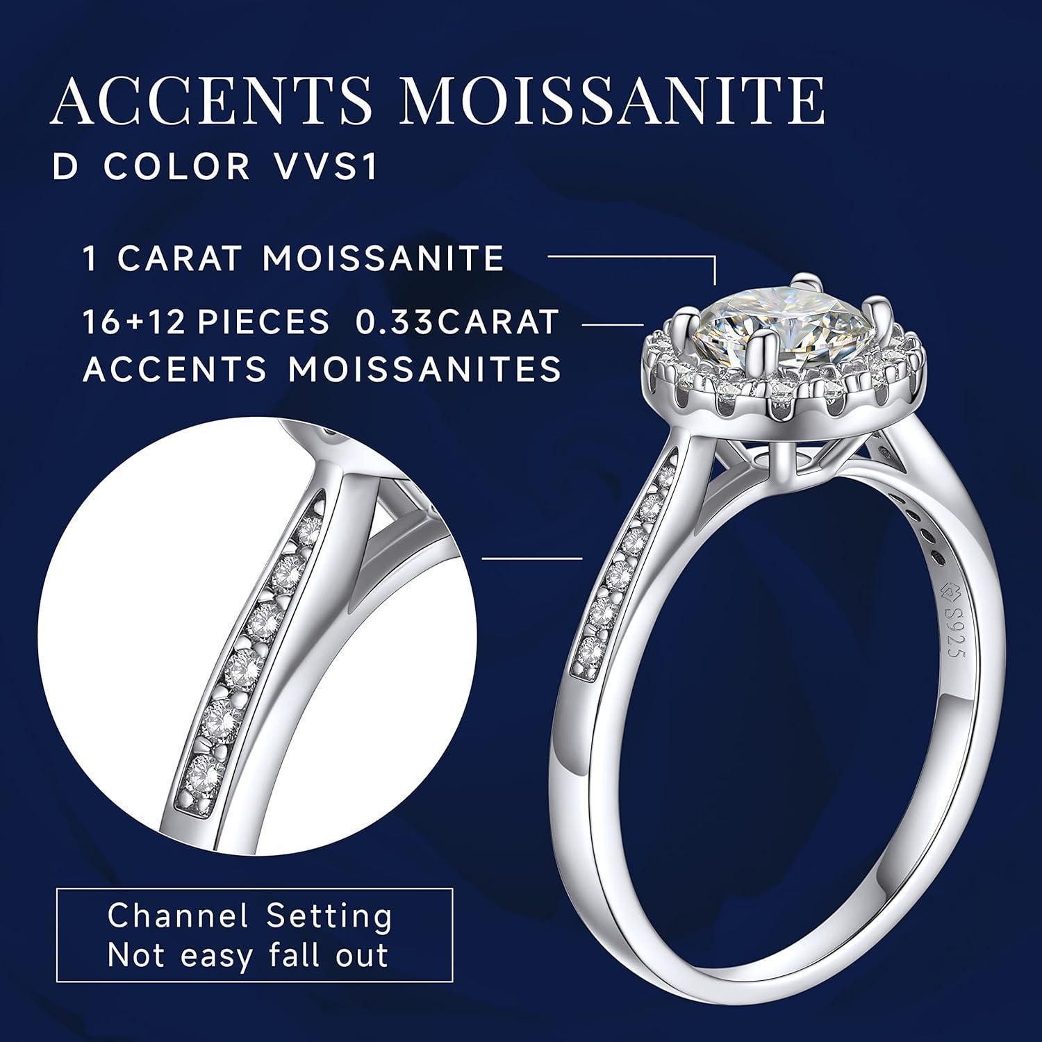LuxusKollektion Verlobungsring Verlobungsring Damen Silber 1 Karat Moissainte Ring Halo Valentinstag