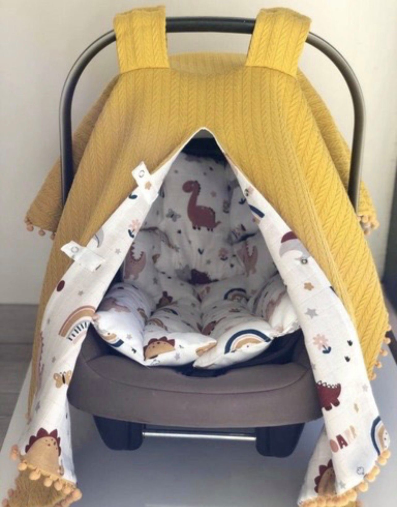 Ersatz Maxi Sitzauflage Babyschalen Baby Babyschale Sonnenschutz Einschlagdecke für Einschlagdecke Sitzauflage), Waffelpique kuschelige Set senfgelb Fancyroom ab: Musselin, und und (2-tlg., Aus Dino Geburt, ab Cosi, Sichtschutz