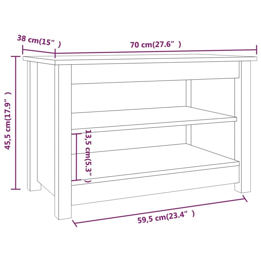 Kiefer 70x38x45,5 Schuhbank Schwarz Schuhschrank furnicato Massivholz cm