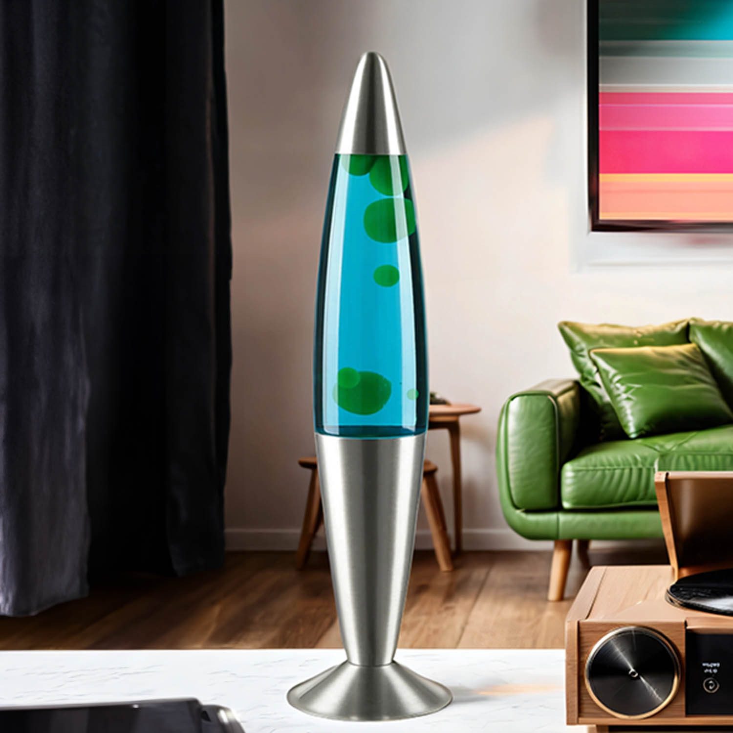 Licht-Erlebnisse Lavalampe JENNY, Warmweiß, Tischlampe Retro Blau Grün 42 c günstig online kaufen